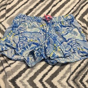 Lilly Pulitzer Blue and Yellow Patterned Athletic Shorts